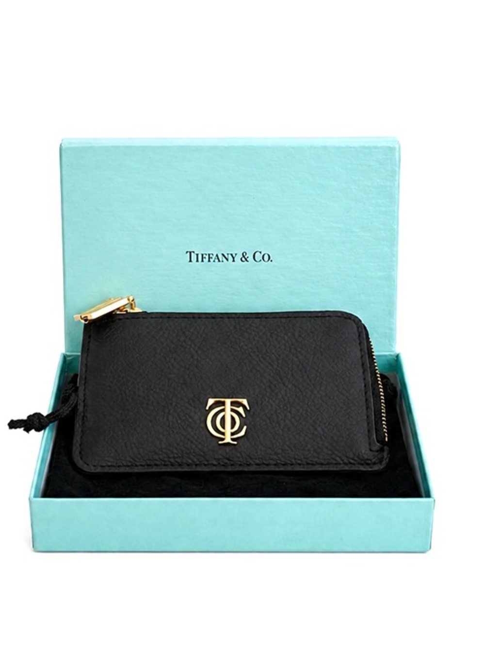 Tiffany & Co. RARE Black Leather Zipper Card Holder NEW W/COA & Box